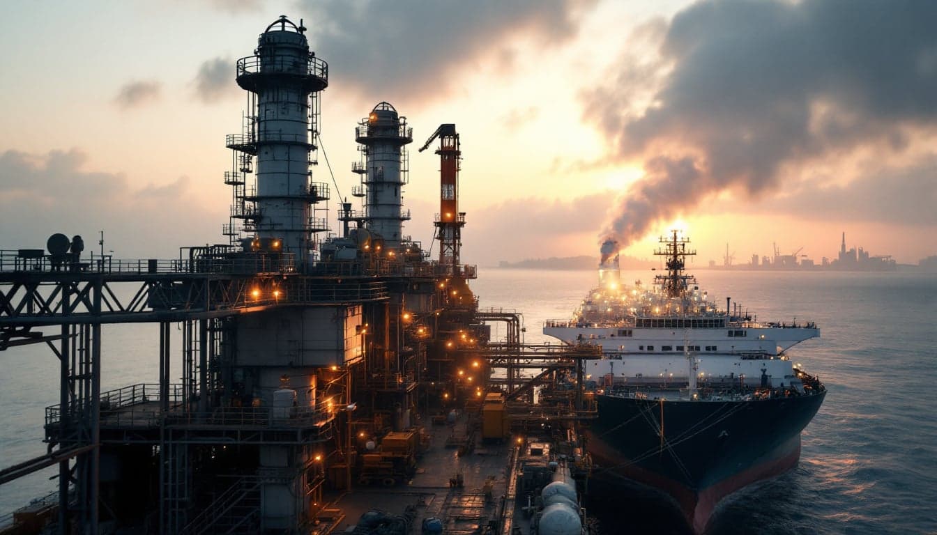 An LNG carrier transiting open ocean waters, representing long-haul liquefied natural gas trade routes between producing regions and Asian import terminals.