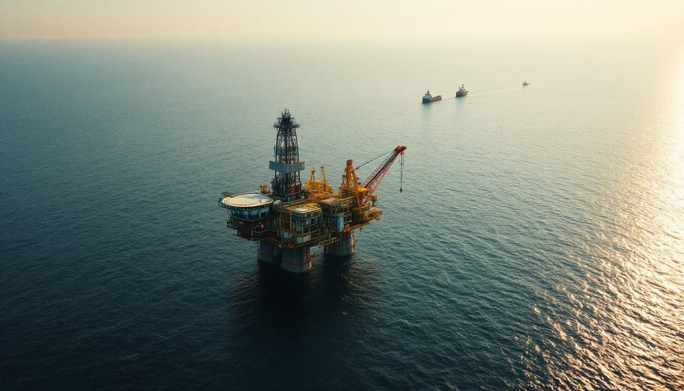 Offshore appraisal drilling vessel operating in West African waters, representing gas reservoir evaluation activity in Angola's Benguela Basin.