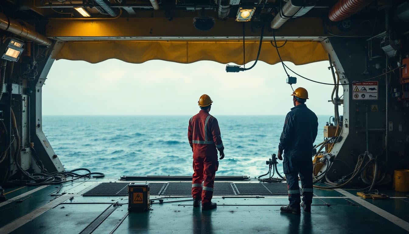 Helicóptero de suporte offshore sobrevoando plataforma de petróleo na costa brasileira, representando o transporte aéreo de trabalhadores do setor.