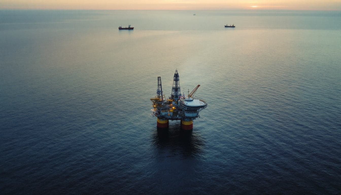 Embarcação de levantamento sísmico operando no Mediterrâneo com cabos de streamer visíveis na popa, representando atividade exploratória offshore.