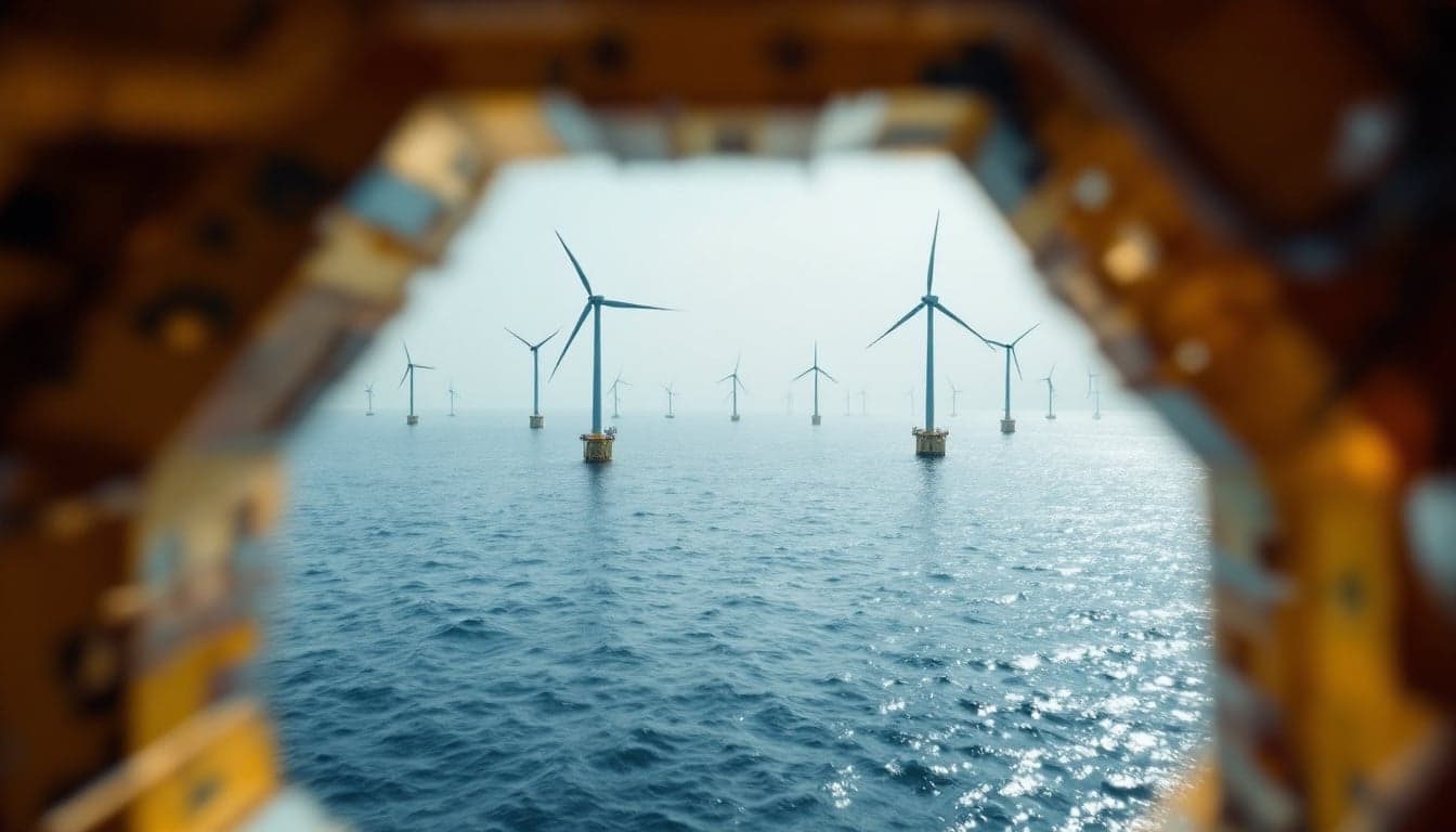 A large floating offshore wind platform with a tension-leg mooring system deployed at sea, representing CNOOC's 16-MW TLP installation destined for the Lufeng oilfield cluster in the South China Sea.