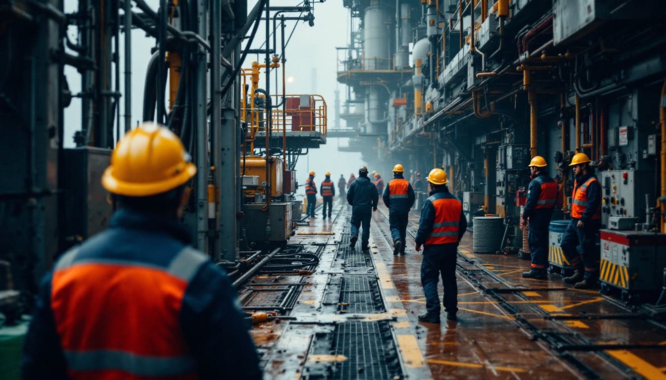 Offshore workers in a common area aboard an FPSO, representing crew welfare and morale in the maritime industry.