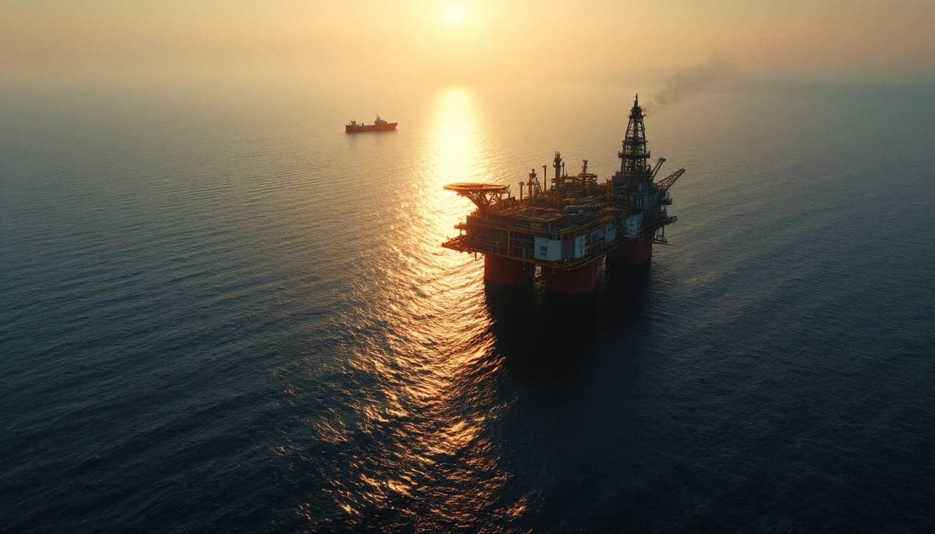 Offshore gas production platform in open water representing a final investment decision for a frontier deepwater gas field development.