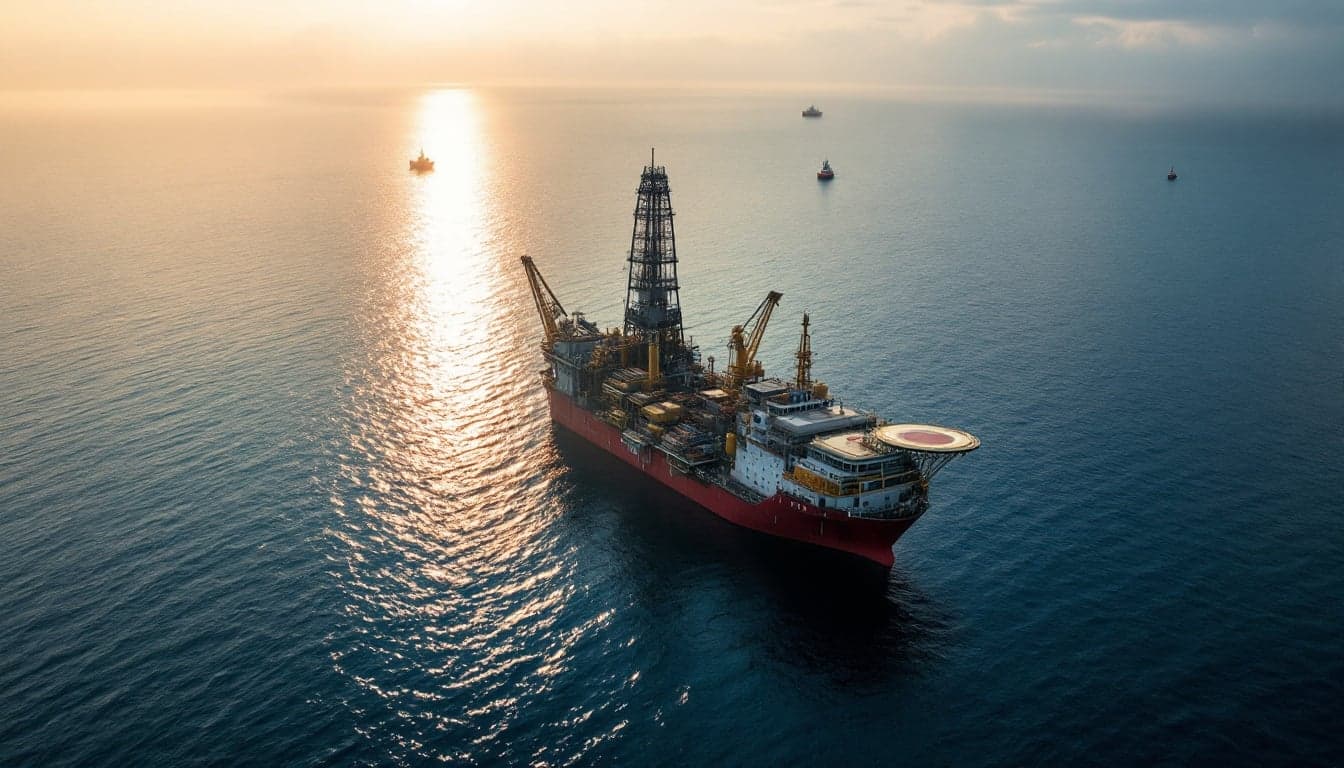 Offshore exploration drilling vessel operating in the North Sea, representative of gas-condensate appraisal activity in mature basin environments.