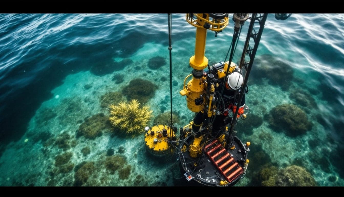 Navio de apoio à construção submarina operando em águas profundas durante campanha de instalação de sistemas submarinos de produção.