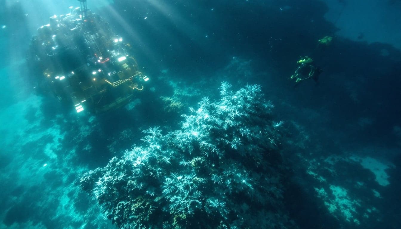 Subsea infrastructure removal vessel conducting deepwater decommissioning operations, with ROV deployment visible from the deck.