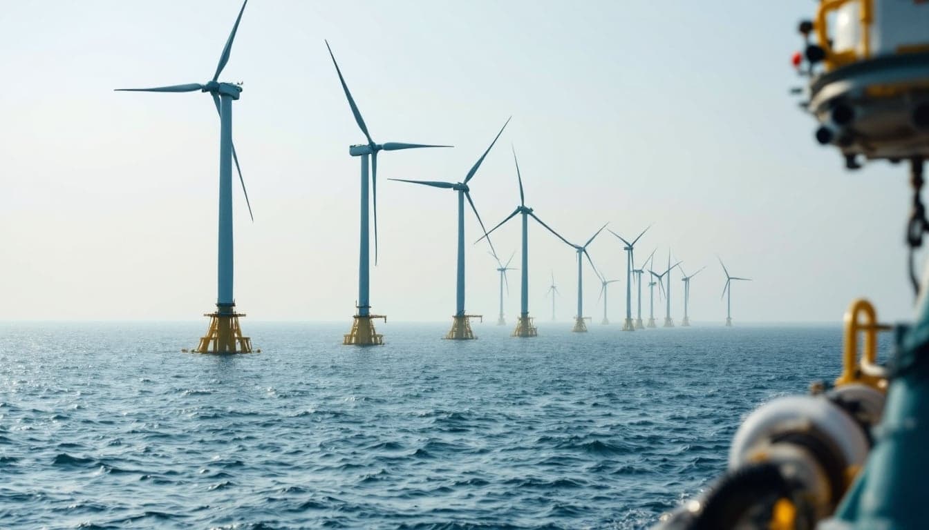 A marine survey vessel conducting geophysical investigation at sea, with survey equipment deployed over the stern, in conditions typical of North Sea offshore wind site characterization work.