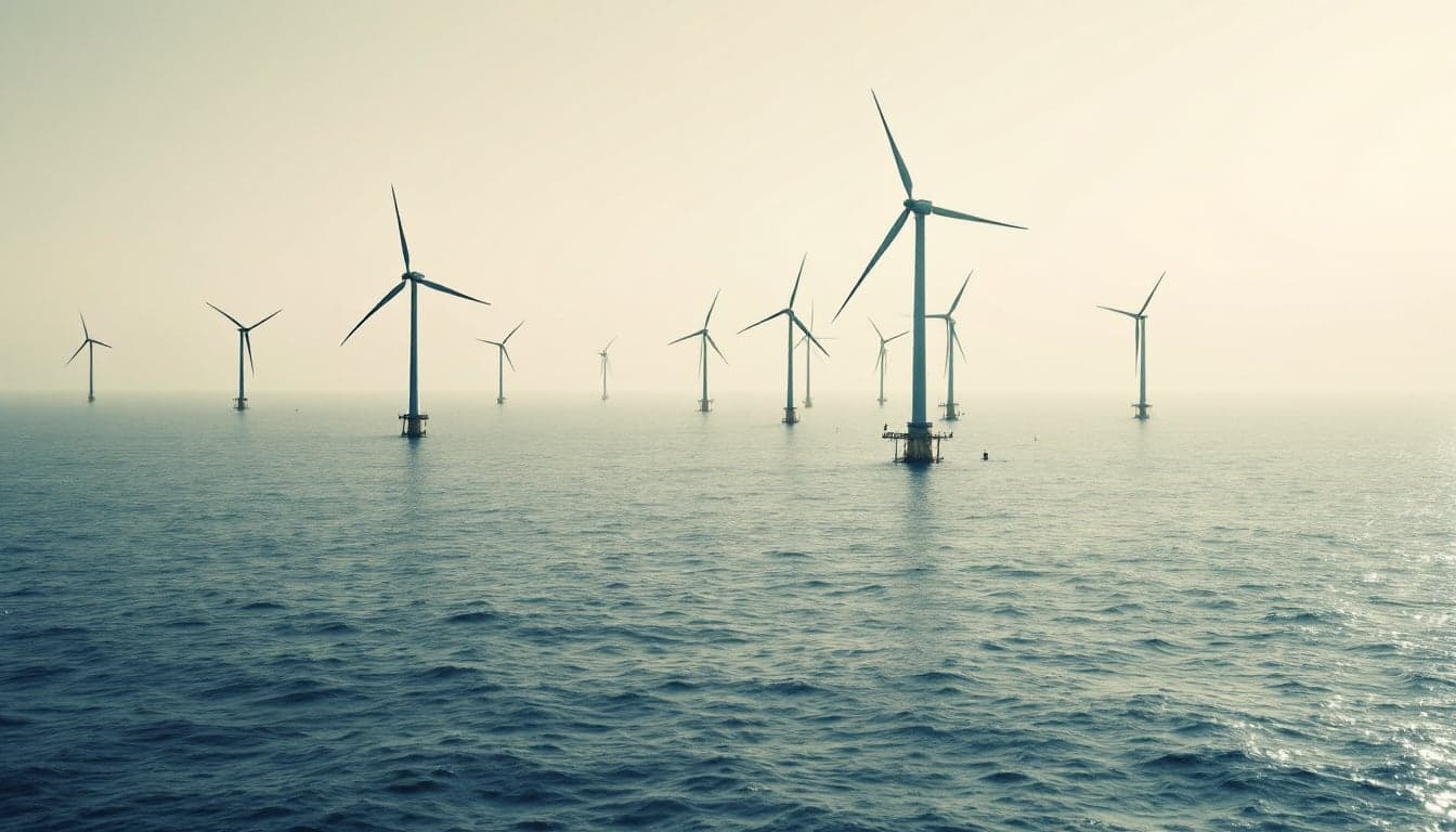 Vista aérea de complexo portuário industrial brasileiro com infraestrutura de energia renovável ao fundo, representando a convergência entre logística offshore e produção de hidrogênio verde.