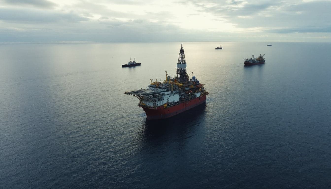 Embarcação de exploração sísmica offshore em águas abertas, representando a retomada de atividades exploratórias após revisão regulatória.