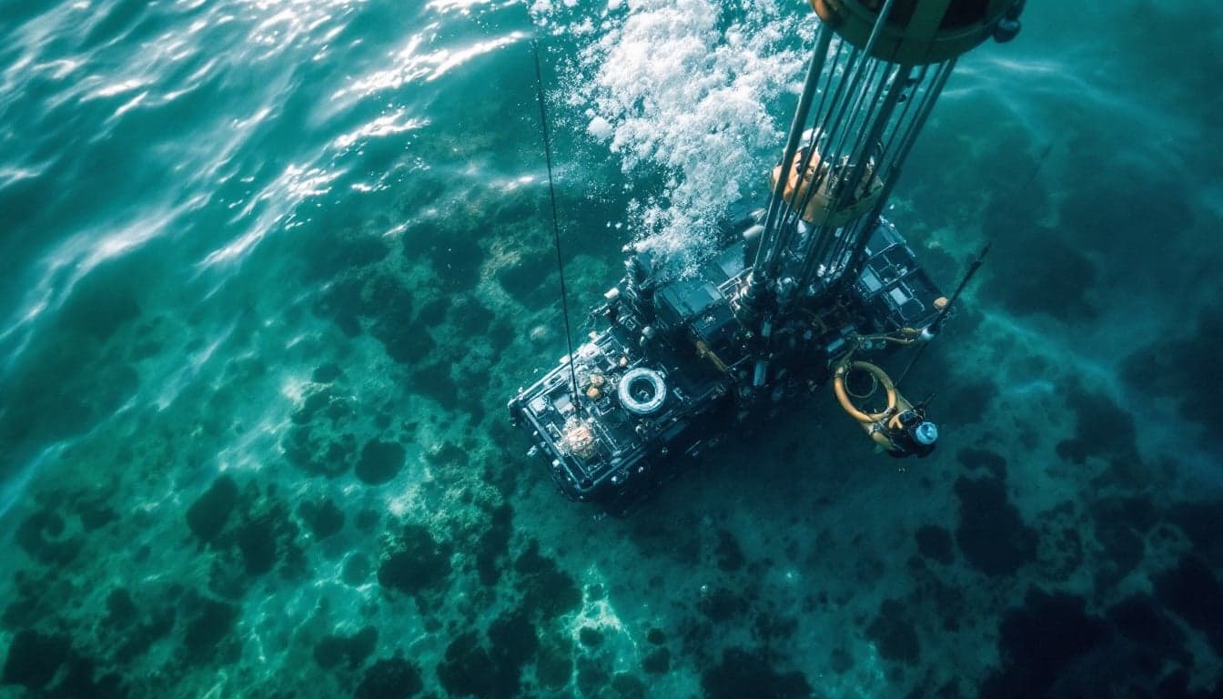 A steel tube umbilical system coiled on a reel aboard an offshore installation vessel, representing deepwater subsea infrastructure supply.
