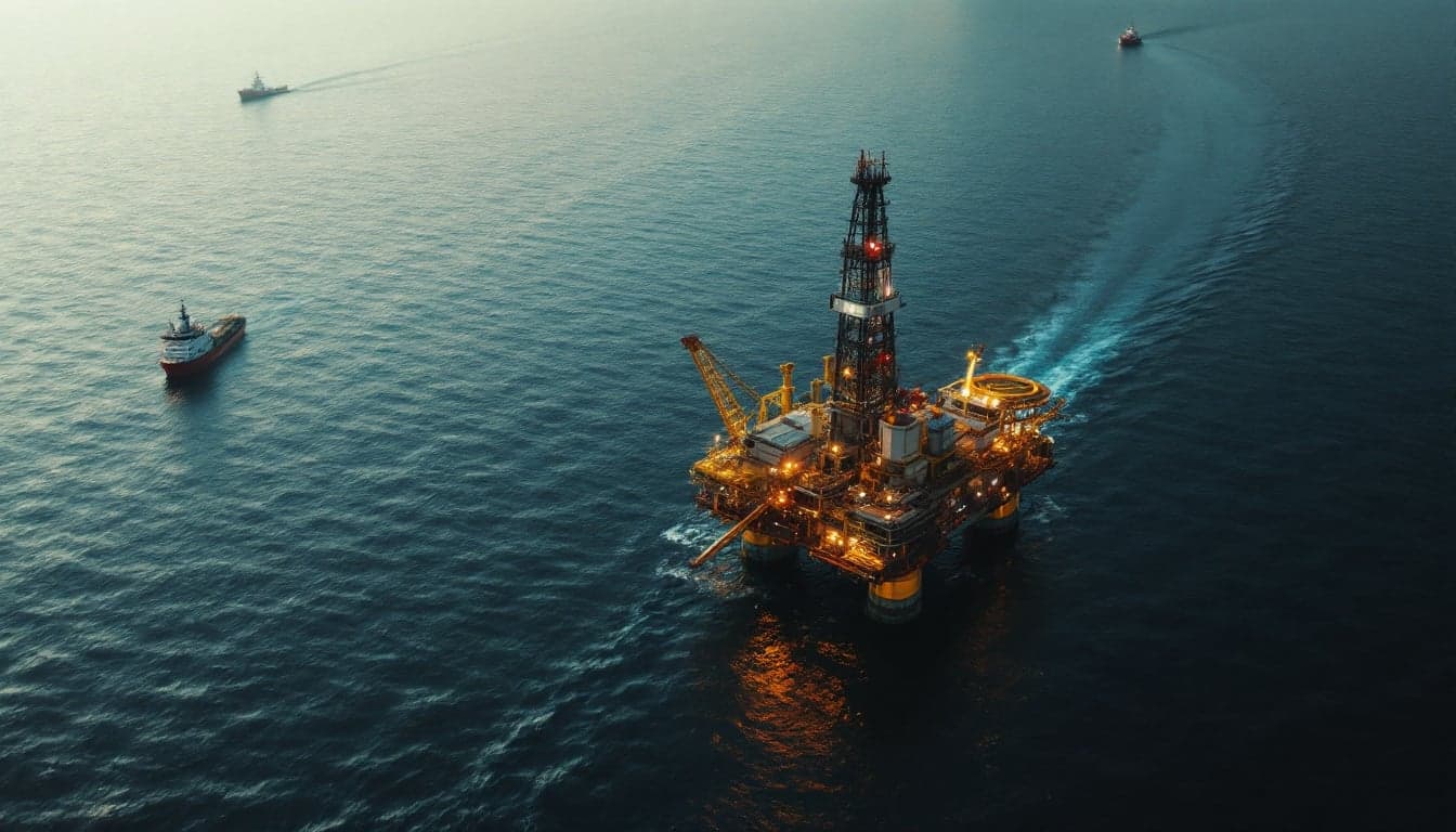 A seismic survey vessel towing streamer cables in open ocean, representative of 3D seismic acquisition operations in a deepwater frontier basin.