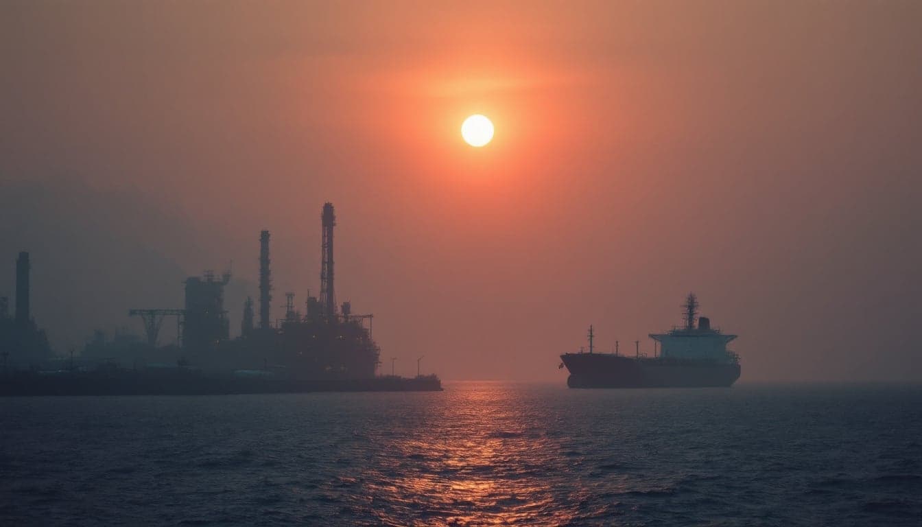 A laden crude oil tanker transiting a narrow strait, representing the elevated war risk environment in the Red Sea following JWC zone reclassification.