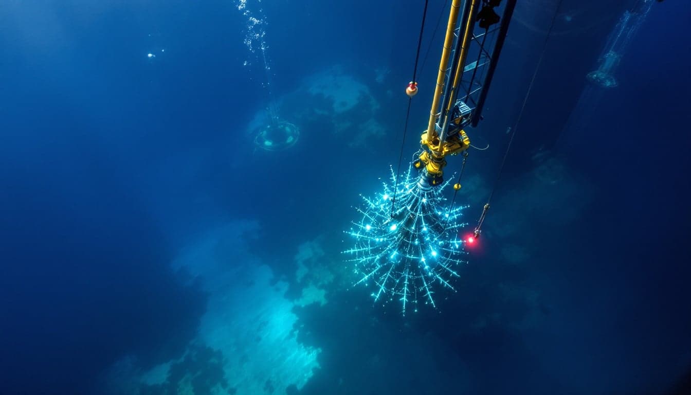 A large energy subsea construction vessel docked at a Norwegian port undergoing final outfitting, with cranes and equipment visible on the deck.