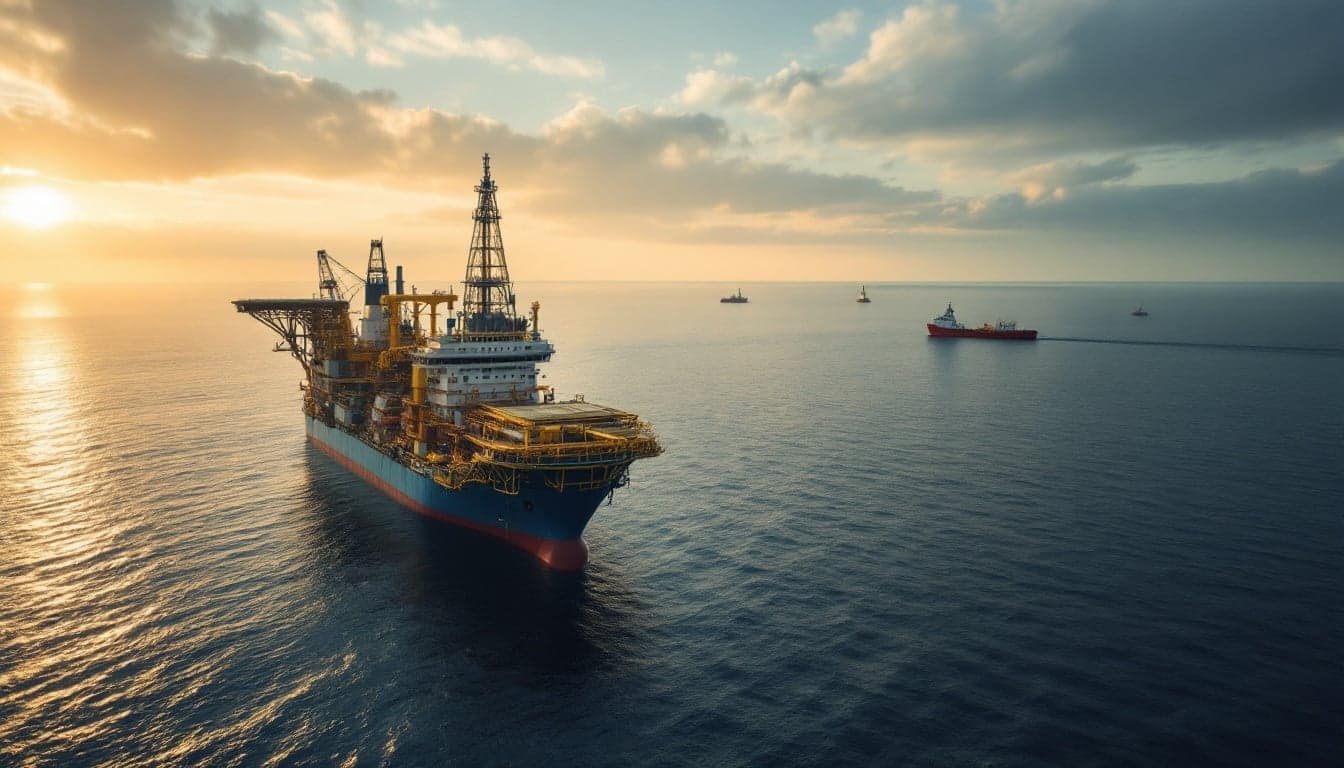 A seismic acquisition vessel towing streamer arrays across deepwater offshore Nigeria during a 3D survey campaign.