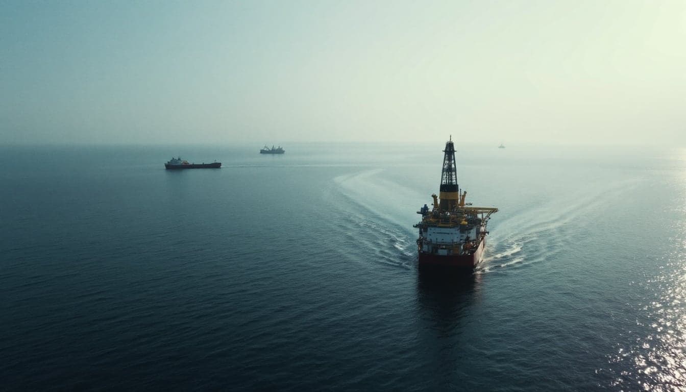 A seismic survey vessel operating in open ocean waters, representing offshore exploration activity at the centre of the South Africa environmental litigation case involving Shell.