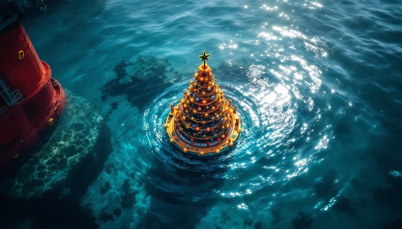 Subsea mooring and riser monitoring equipment deployed beneath an offshore FPSO in deepwater conditions.
