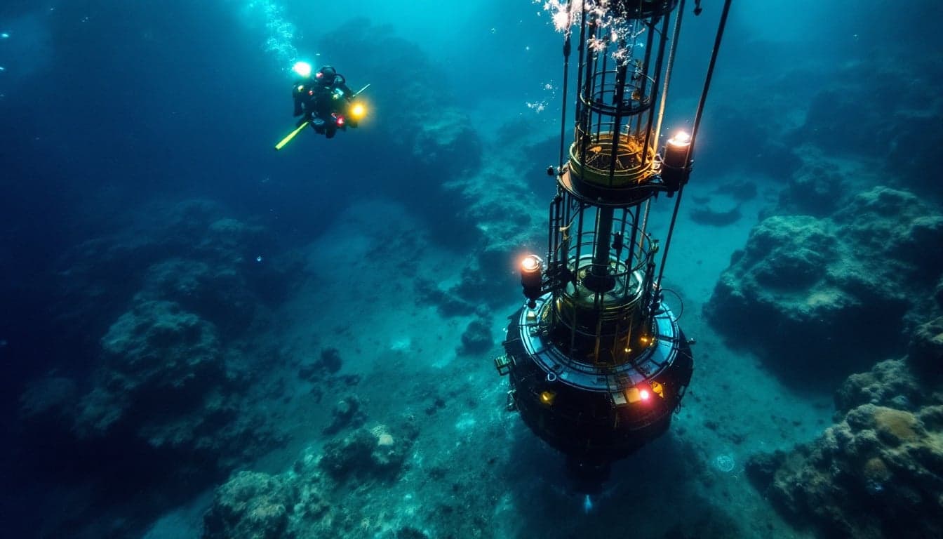 A deepwater flexible riser being deployed from an offshore installation vessel, with an FPSO visible on the horizon.