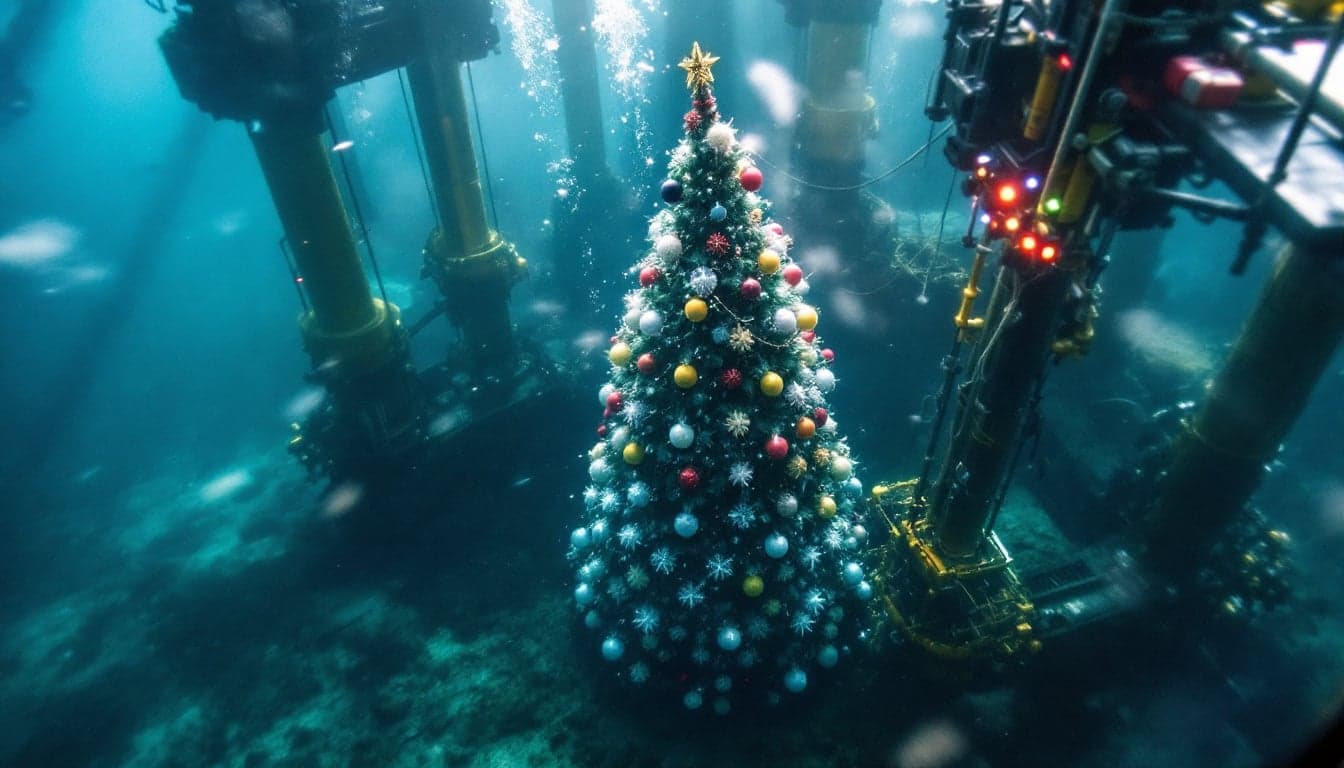 A TechnipFMC Subsea 2.0 production tree unit on a fabrication floor prior to offshore deployment.