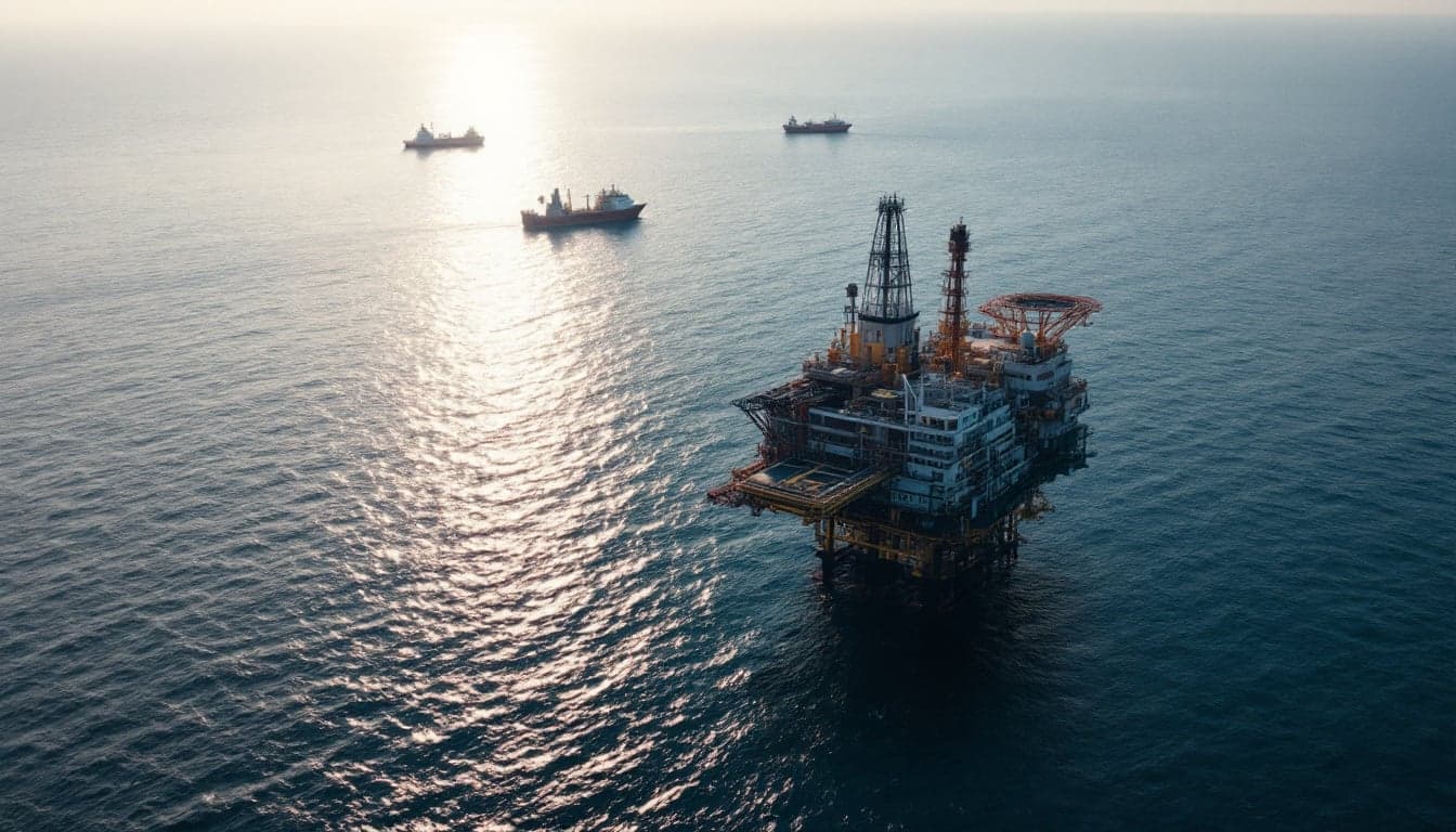 Navio de levantamento sísmico em operação em águas offshore, representando aquisição de dados sísmicos multi-cliente em bacias exploratórias.