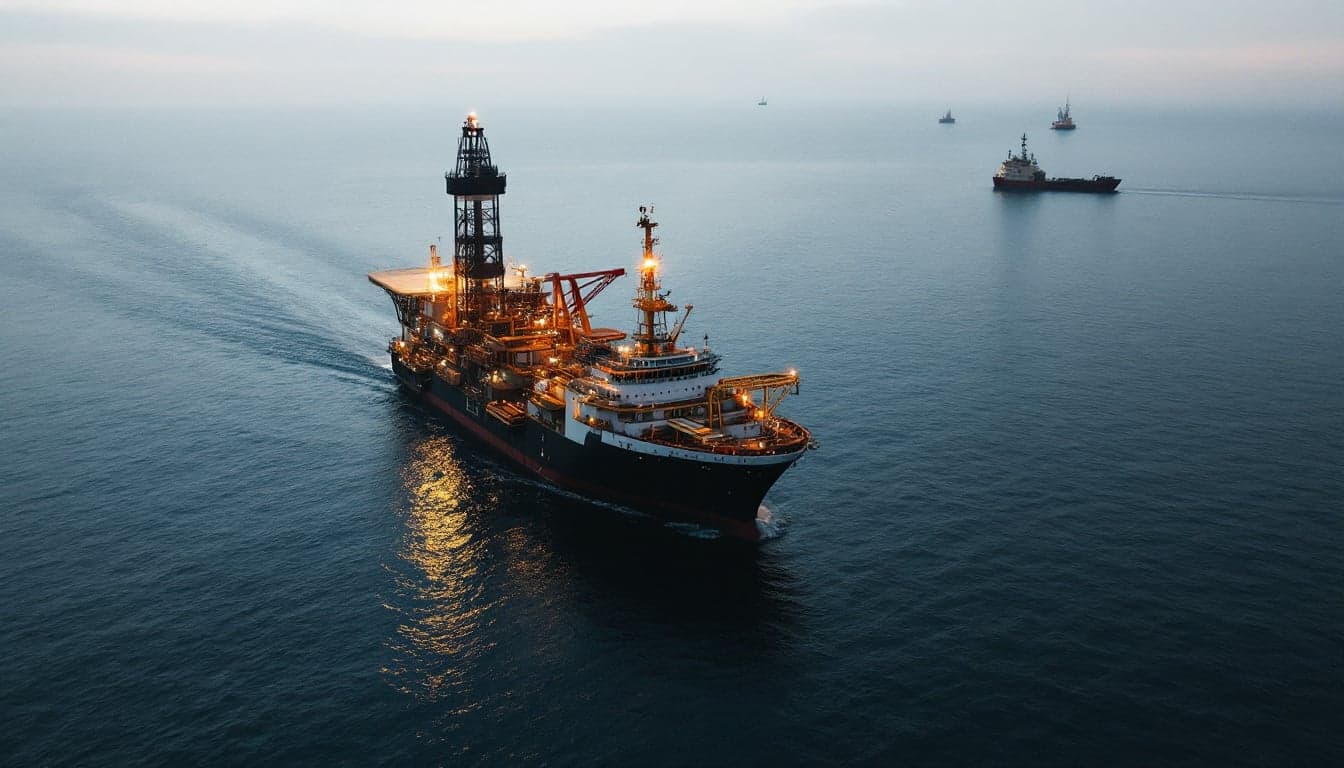 A seismic survey vessel deploying streamer arrays at sea during an offshore exploration data acquisition program.
