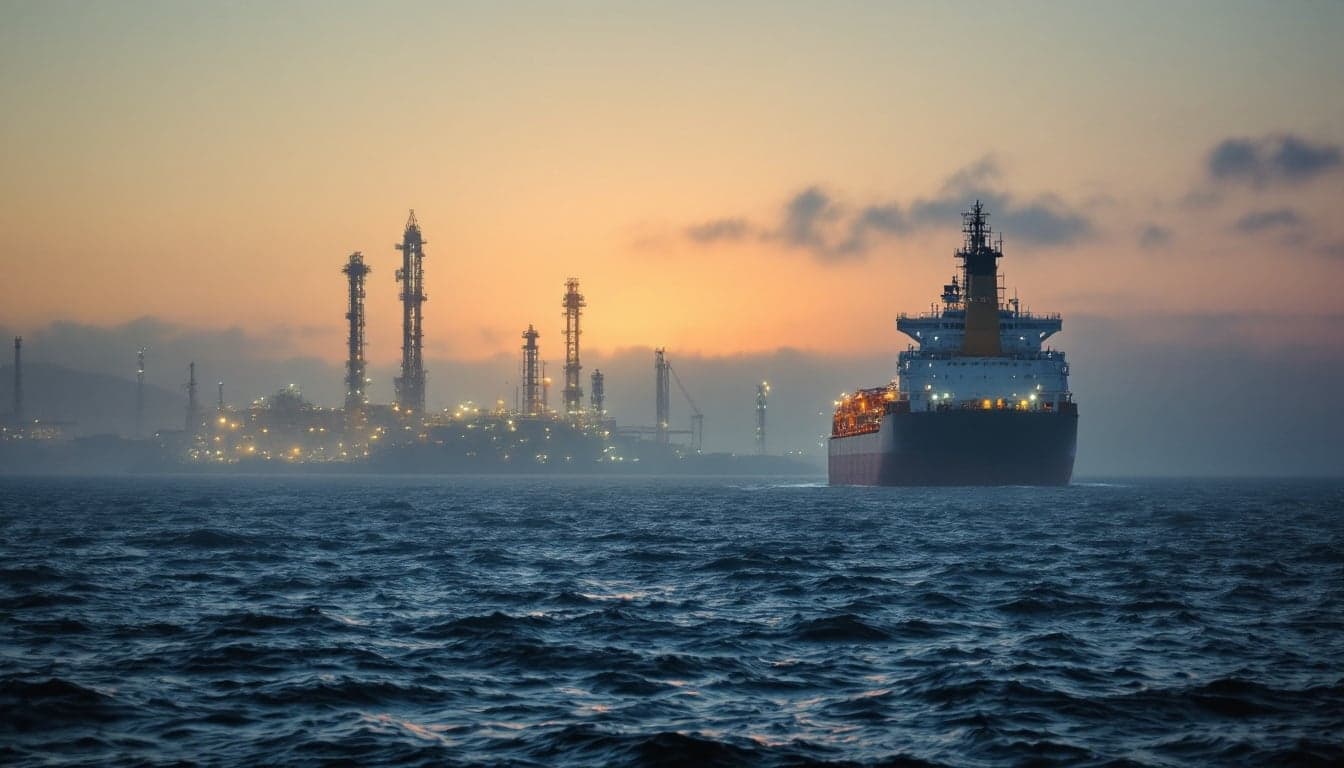 An LNG carrier navigating icy Arctic waters, representing vessels linked to Russia's Arctic LNG 2 project subject to UK sanctions.
