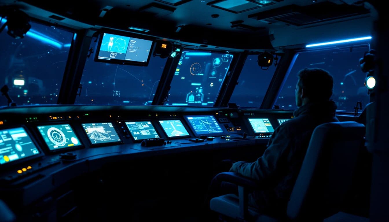 Multiple uncrewed surface vessels operating in coordinated formation on open water, viewed from above, representing fleet-scale autonomous marine operations.