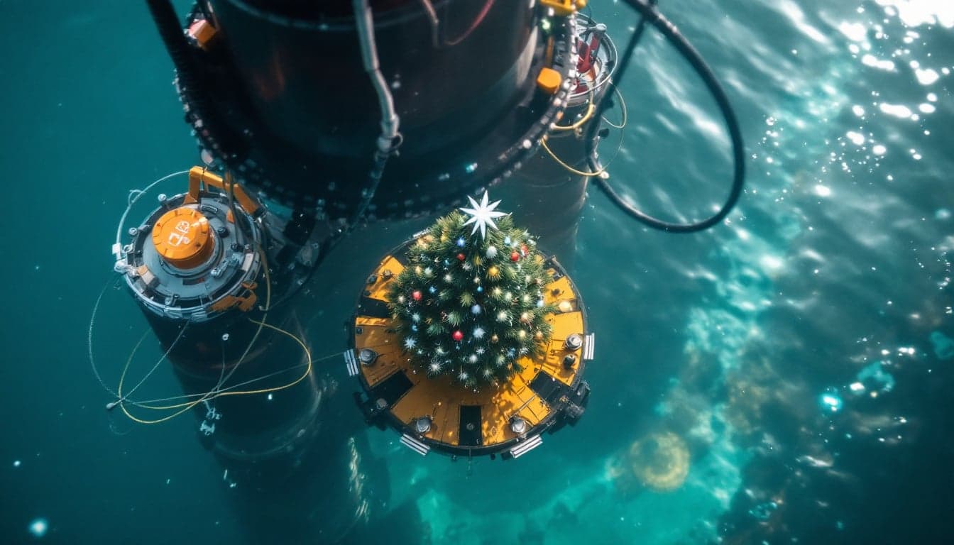 Vista aérea de um FPSO em operação no Mar do Norte com linhas de tieback subsea conectadas ao casco da unidade.